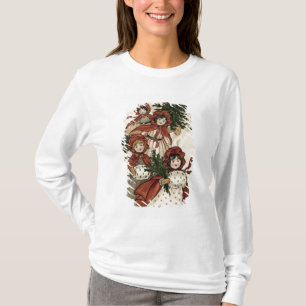 Camiseta Meninas com azevinho e a árvore de Natal