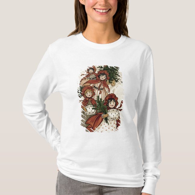Camiseta Meninas com azevinho e a árvore de Natal (Frente)