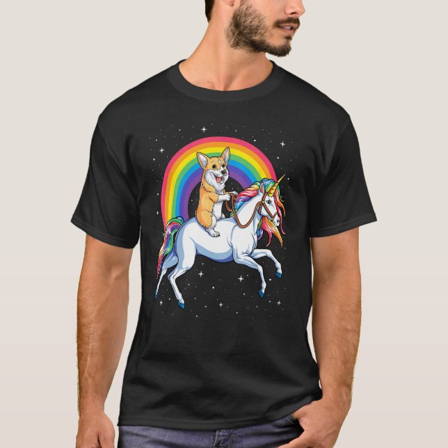 Camiseta Meninas Crianças Presentes Arco-íris Espaço Corgi  (Frente)