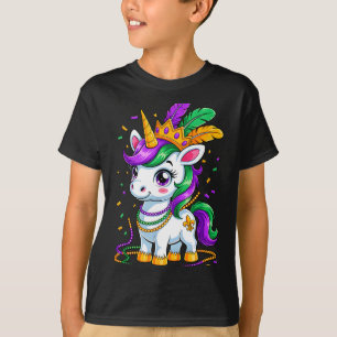 Camiseta Meninas Crianças Unicórnio Mardi Gras Terça-Feira