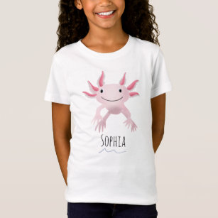 Camiseta Meninas Cute e Moderno Rosa Axolotl e Crianças de 