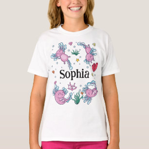 Camiseta Meninas Cute e Moderno Rosa Axolotl e Crianças de
