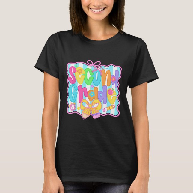 Camiseta Meninas da segunda série de volta à escola laço fo (Frente)