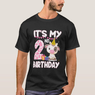 Camiseta Meninas de 2 Anos É Meu 2º Aniversário Tema Vaca