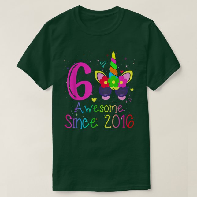 Camiseta Meninas De 6 Anos Incríveis Desde 2016 6 Aniversár (Frente do Design)