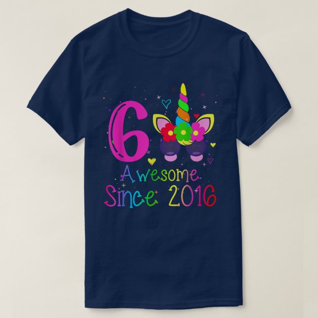 Camiseta Meninas De 6 Anos Incríveis Desde 2016 6 Aniversár (Frente do Design)