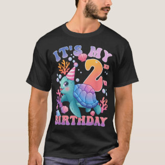 Camiseta Meninas de Aniversário 2º Tartaruga Marinha 2 Anos
