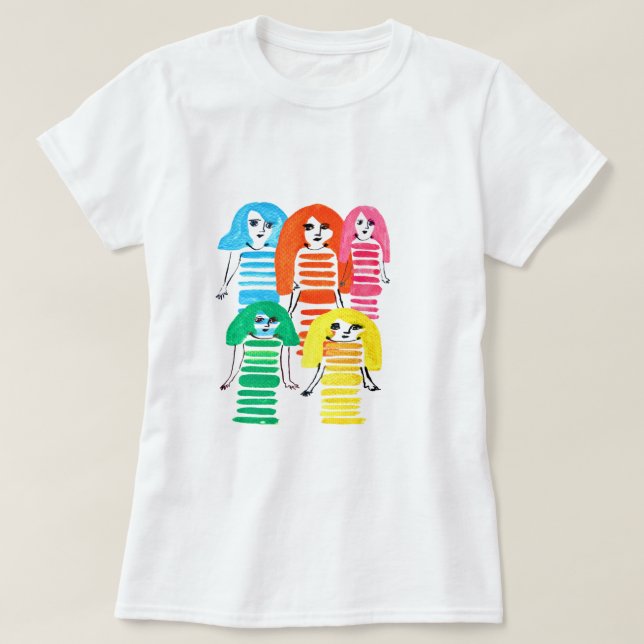 Camiseta Meninas de aquarela fofa arte moderna (Frente do Design)