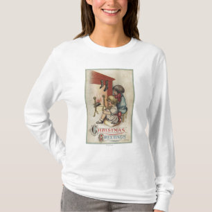 Camiseta Meninas de GreetingLittle do Natal pela lareira
