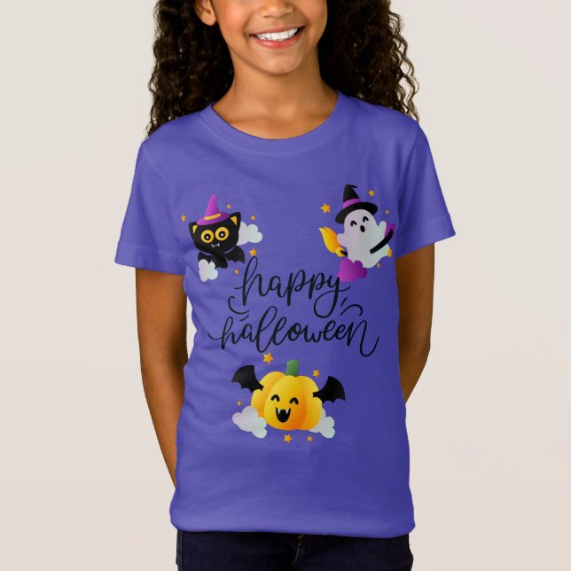 Camiseta Meninas de Halloween Felizes e Bonitas (Frente)
