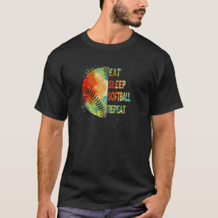 Camiseta Meninas de Softbol Mulheres Crianças Comem Dormem