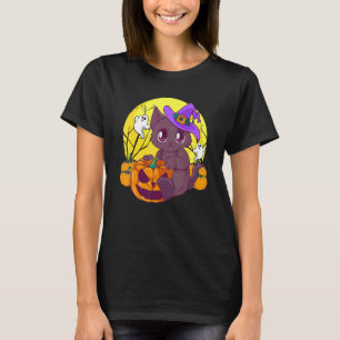 Camiseta Meninas Dia das Bruxas Gato Abóbora Chapéu de Brux