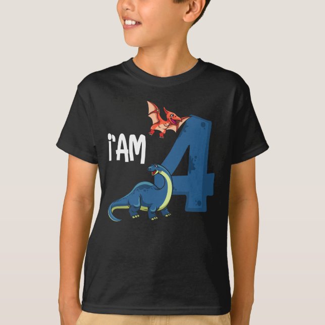 Camiseta Meninas do 4º aniversário Dinossaur Dinos de 4 ano (Frente)