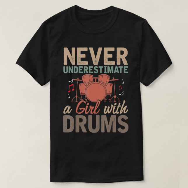 Camiseta Meninas Drummer Mulheres Perfusão Instrumento Musi (Frente do Design)