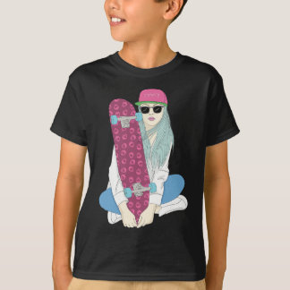 Camiseta Meninas fazem skate skateboard skate um Kickflip