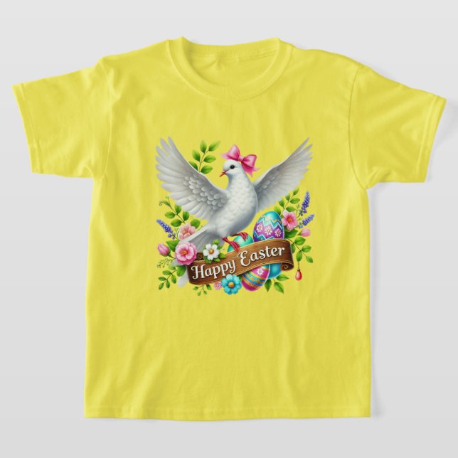 Camiseta Meninas felizes da Páscoa fofa pombo (Postura )