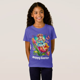Camiseta Meninas fofas Fada Feliz Páscoa personalizável 