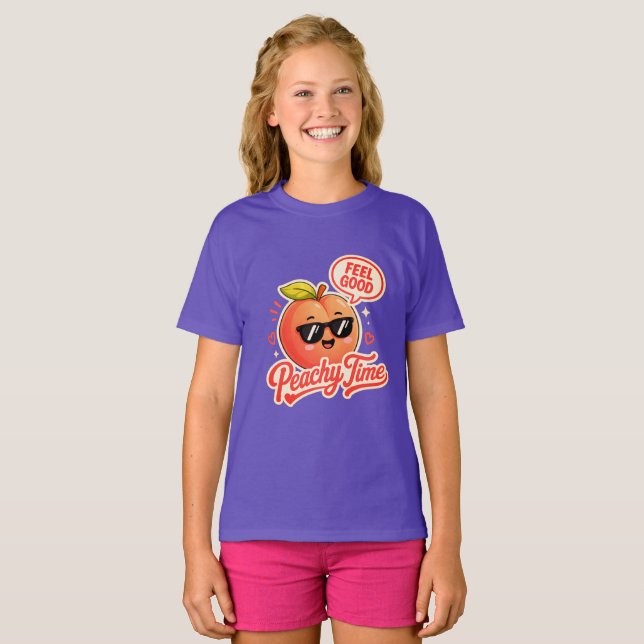 Camiseta Meninas Fofo Tempo Pêssego (Frente Completa)