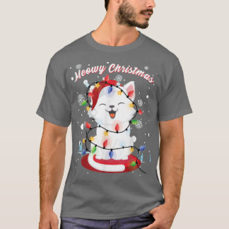 Camiseta Meninas Gatos Luzes de Natal gatinho Retrato S
