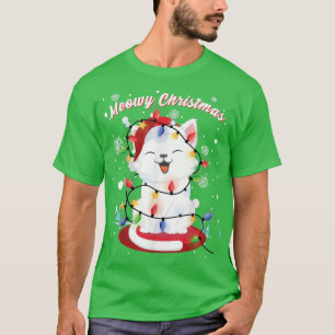 Camiseta Meninas Gatos Luzes de Natal gatinho Retrato S