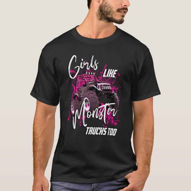 Camiseta Meninas Gostam De Caminhões Monstros Também De Ani (Frente)