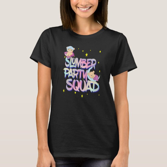 Camiseta Meninas Meninas Teddy Bear Sleepover Squad Para Es (Frente)