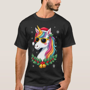 Camiseta Meninas Meninos Unicórnio de Natal Xmas Papai Noel