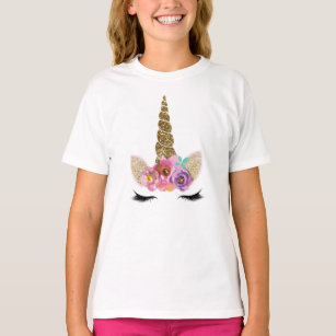 Camiseta Meninas modernas Glam florais do chifre Dourado do