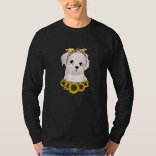 Camiseta Meninas Mulheres Mãe Cachorro Maltês Girassol Cach