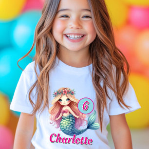 Camiseta Meninas Nome e idade da sereia aniversário