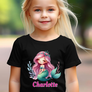 Camiseta Meninas Nome personalizado da Sereia preto