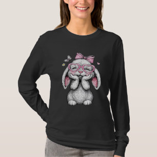 Camiseta Meninas Páscoa Bunny Fofa Face Rosa Páscoa Criança
