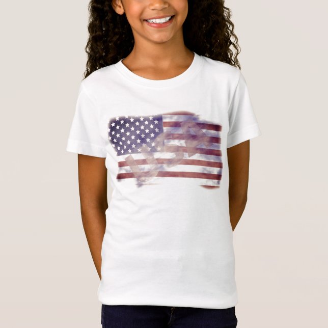Camiseta Meninas patrióticas da bandeira americana dos EUA (Frente)