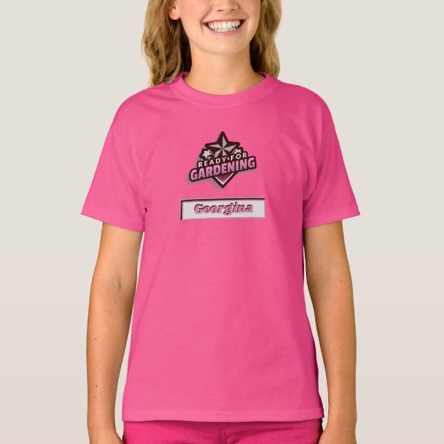 Camiseta Meninas Prontas Para Jardinagem - Nome (Frente)