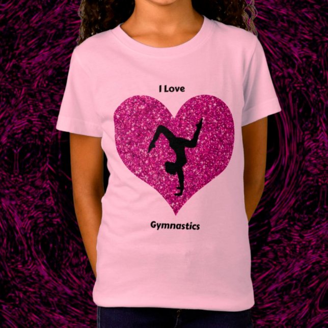 Camiseta Meninas Que Eu Amo Gymnastics Glitter Heart Shirt (Criador carregado)