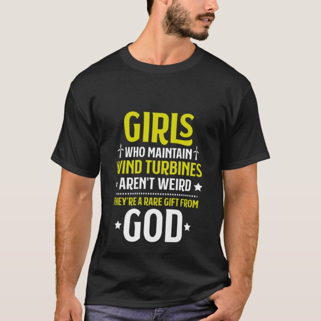 Camiseta Meninas Que Mantêm Turbinas Eólicas Turbinas Eólic (Frente)