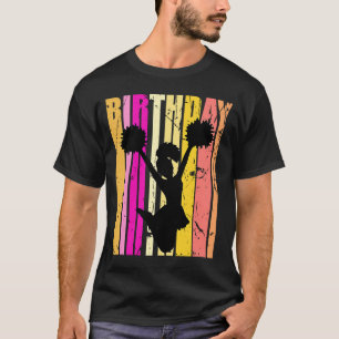 Camiseta Meninas rosa amarelas Cheerhead Birthday Retro Sil