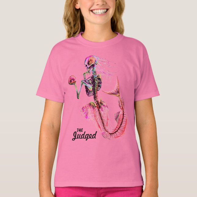 Camiseta Meninas Rosa Sereia Sereia Skeleton T-Shirt (Frente)