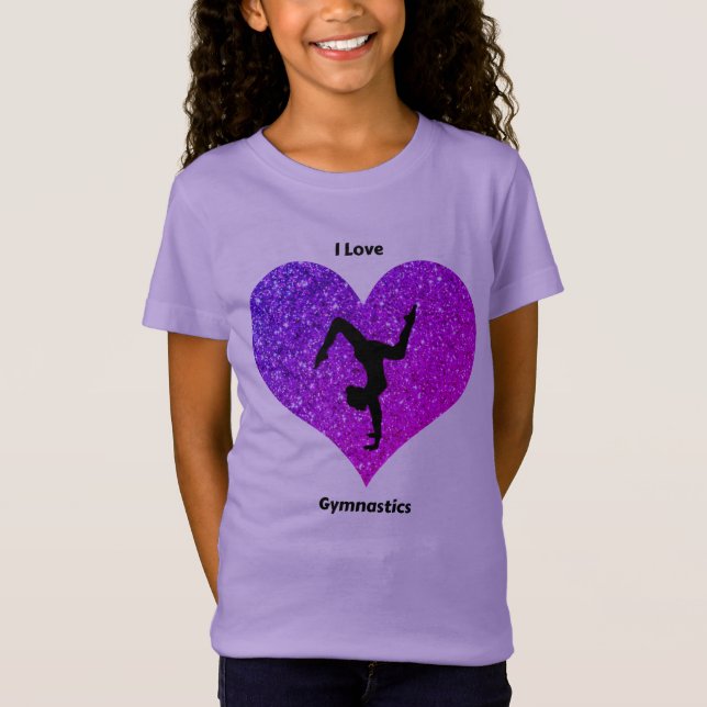 Camiseta Meninas Roxo Eu Adoro Gymnastics Glitter Heart (Frente)