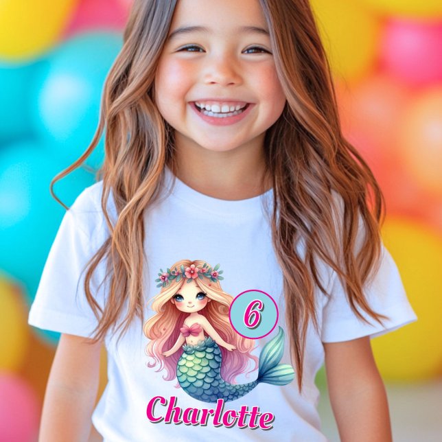 Camiseta Meninas Sereia Idade e Aniversário (Criador carregado)