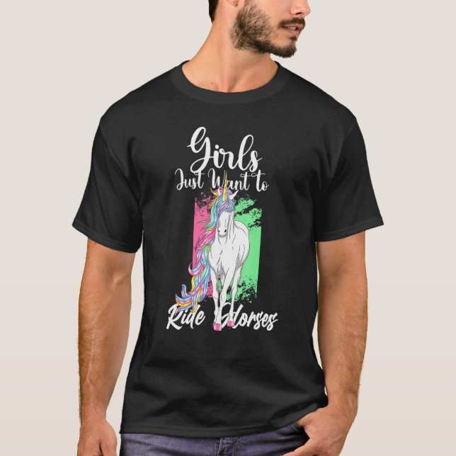 Camiseta Meninas Só Querem Dirigir Cavalos Unicórnio (Frente)
