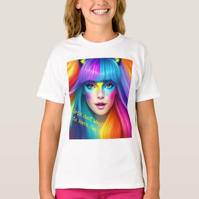 Camiseta Meninas só querem divertir-se com a cara do arco-í (Frente)