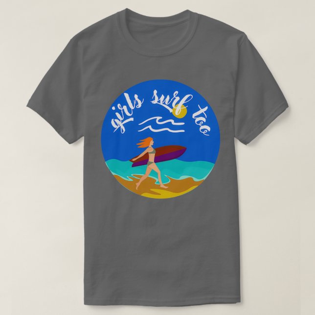 Camiseta Meninas surfs para Mulheres surfistas surfistas (Frente do Design)
