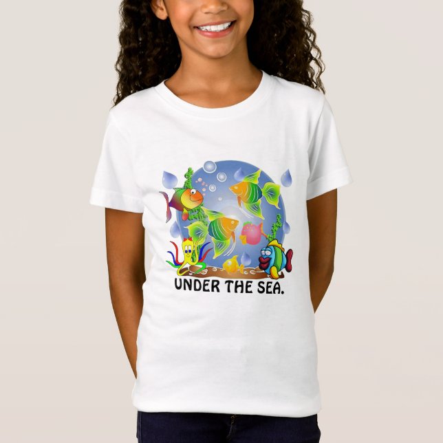Camiseta meninas, t-camisa dos peixes dos meninos (Frente)