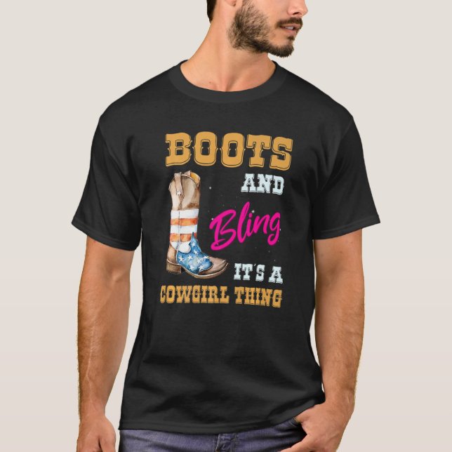 Camiseta Meninas Usa Flag Boots Bling It A Cowgirl Thout (Frente)