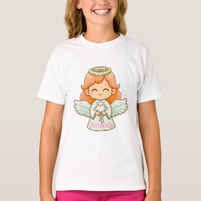 Camiseta Menininha de anjo e pássaro (Frente)
