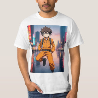 Camiseta Menino Anime com Roupa Laranja Ru