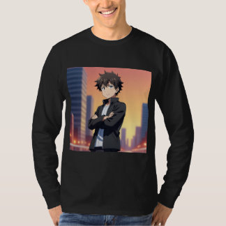 Camiseta Menino Anime Confiante na Cidade ao Pôr do Sol – A