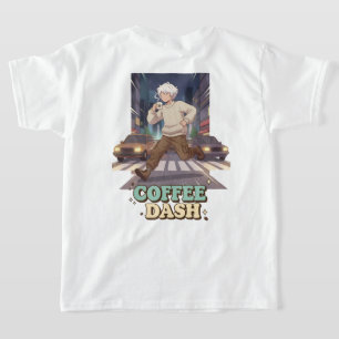 Camiseta Menino Anime Fofo Correndo na Cidade com Café