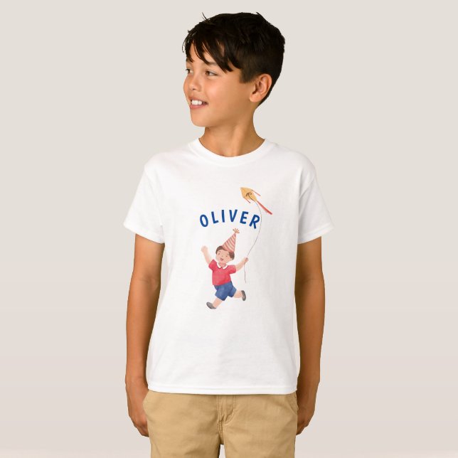 Camiseta Menino Aniversário Pipa Fofa (Frente Completa)